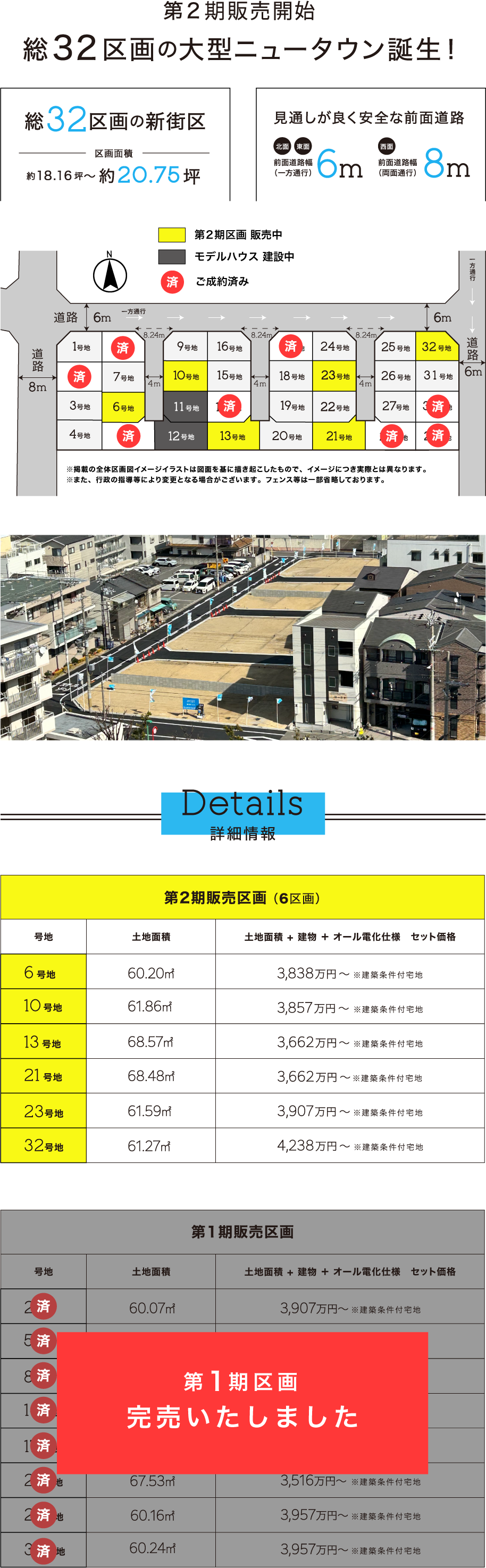 大阪市住吉区に総32区画の大型ニュータウン誕生！、総32区画の新街区,
                見通しが良く安全な前面道路,
                今ならお好きな区画を選べます！